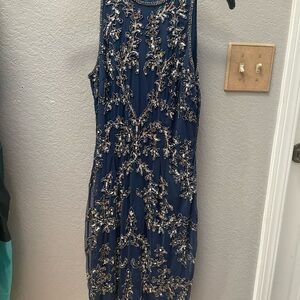 Adrianna Papell Navy and Silver Embellished Dress